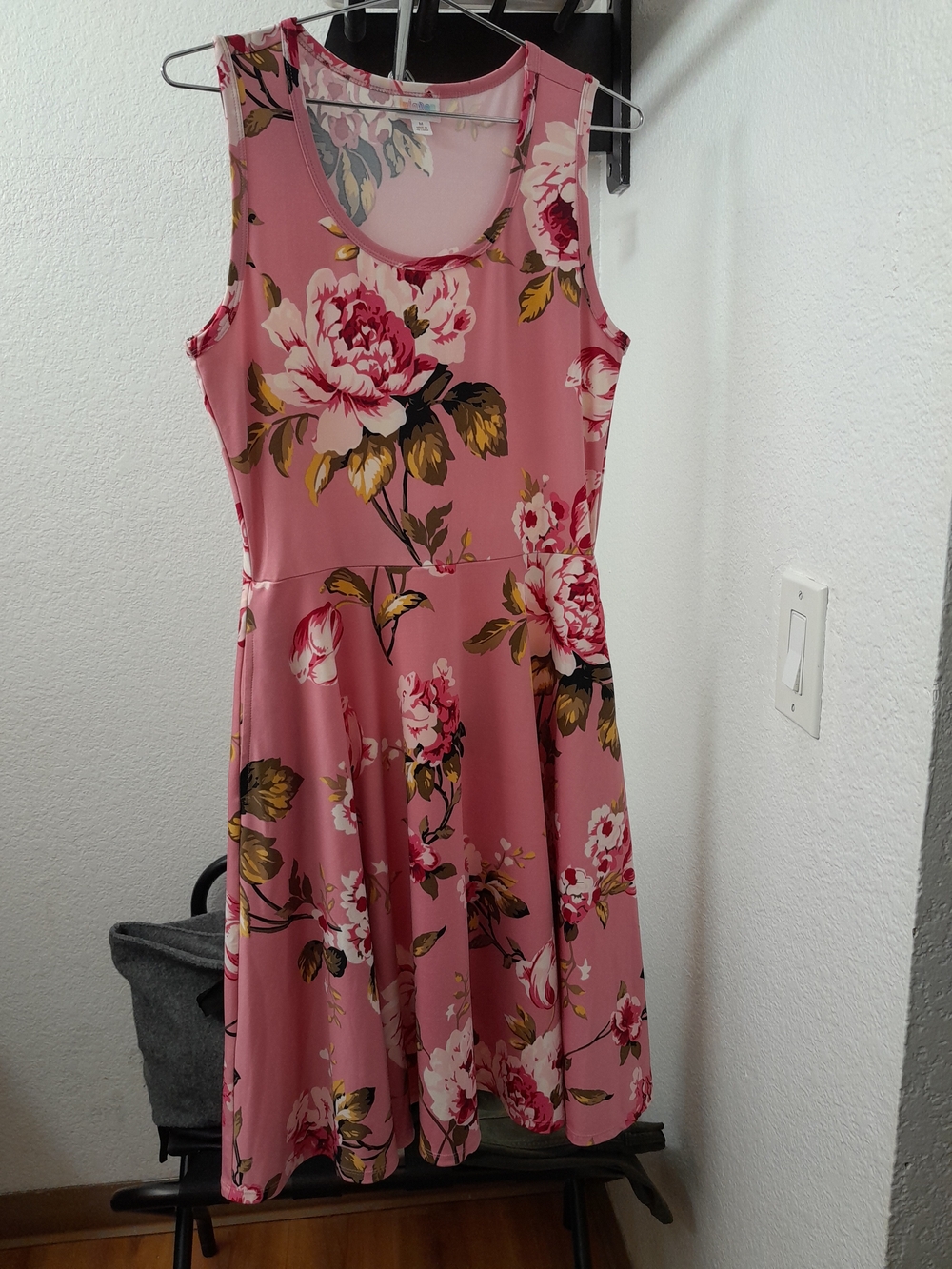 LuLaRoe Pink Floral (Scuba Material) Nicki  Sleeveless Fit & Flare Dress